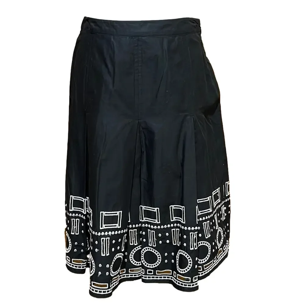 Alfani Black Pleated Skirt with Geometric Embroidery Border - EUC
